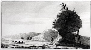 De Fransen meten de sfinx, uit Voyage en Egypte door Dominique Vivant Denon, gegraveerd door Deparc, 1802 door Jules Alfred Vincent Rigo